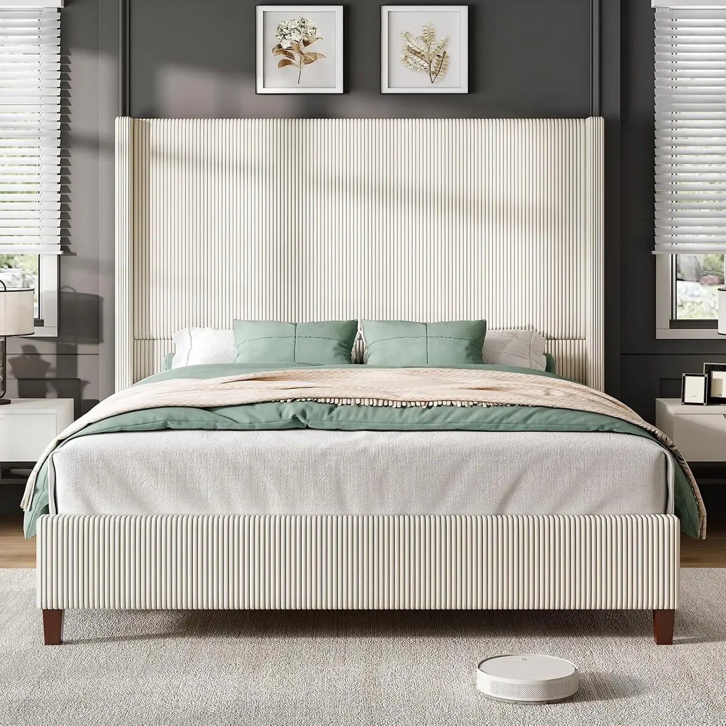 Corduroy Wingback Bed