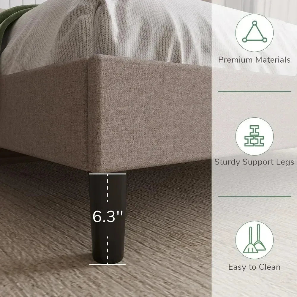 Beige Platform Bed Frame