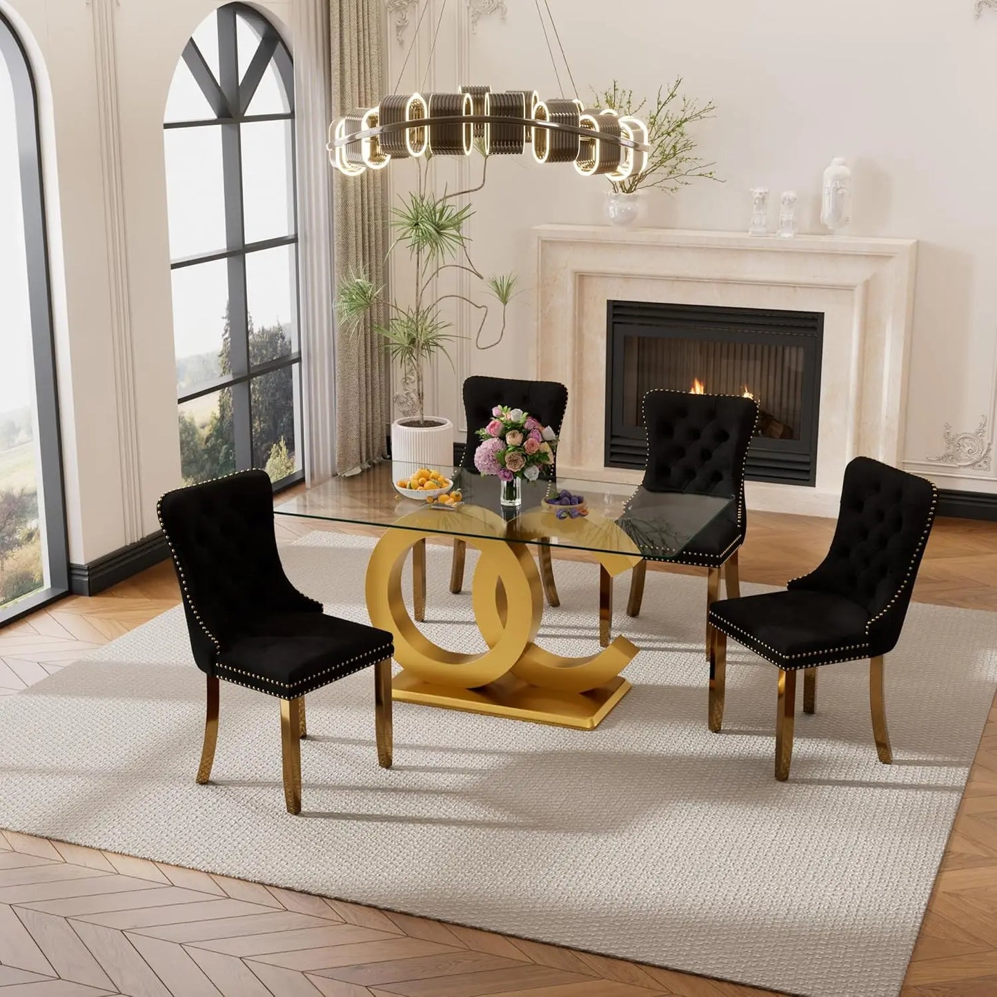 5 Pieces White Faux Marble Large Dining Set