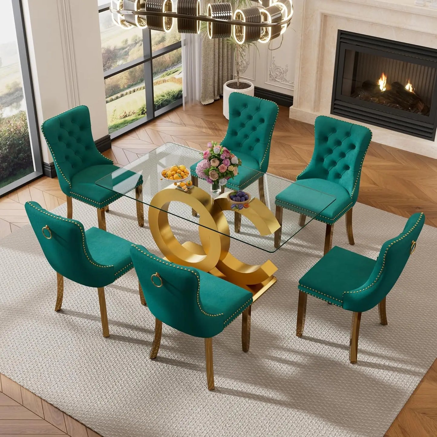 5 Pieces White Faux Marble Large Dining Set