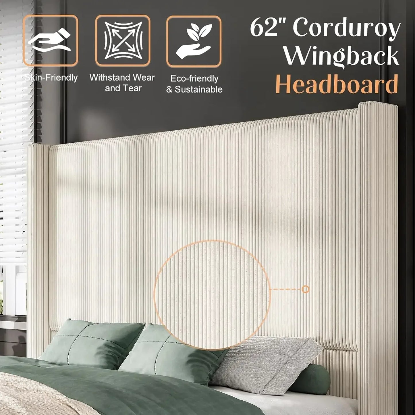 Corduroy Wingback Bed