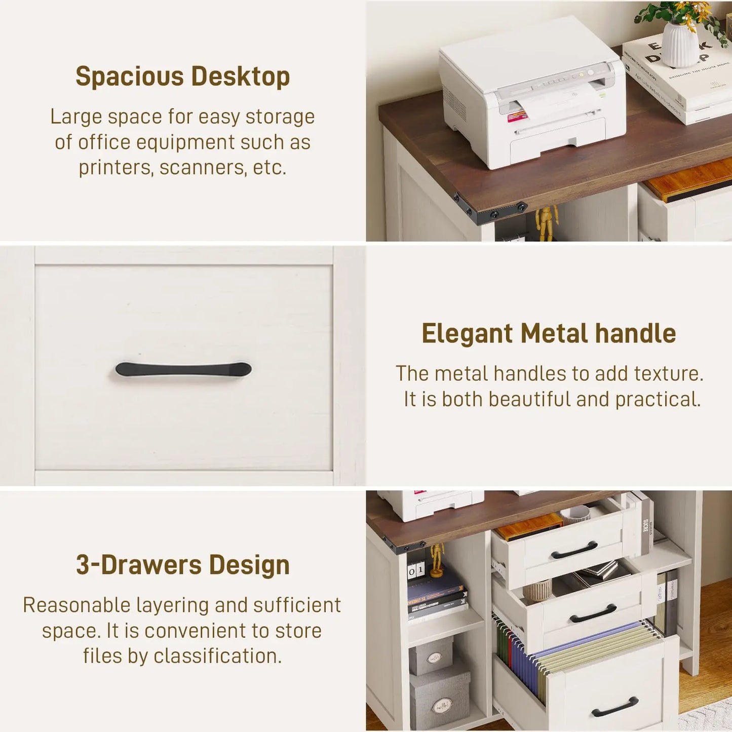 3-Drawer File Cabinet with Shelves
