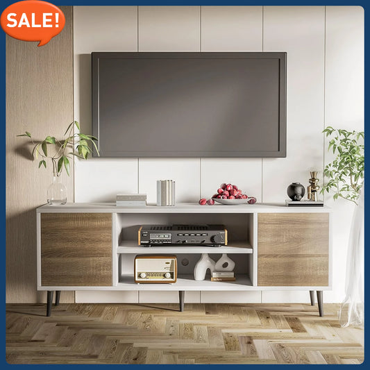 TV Stand with Storage Cabinet and Open Shelves