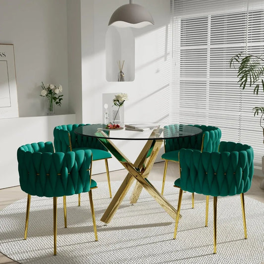 Golden Round Glass Dining Table Set for 4