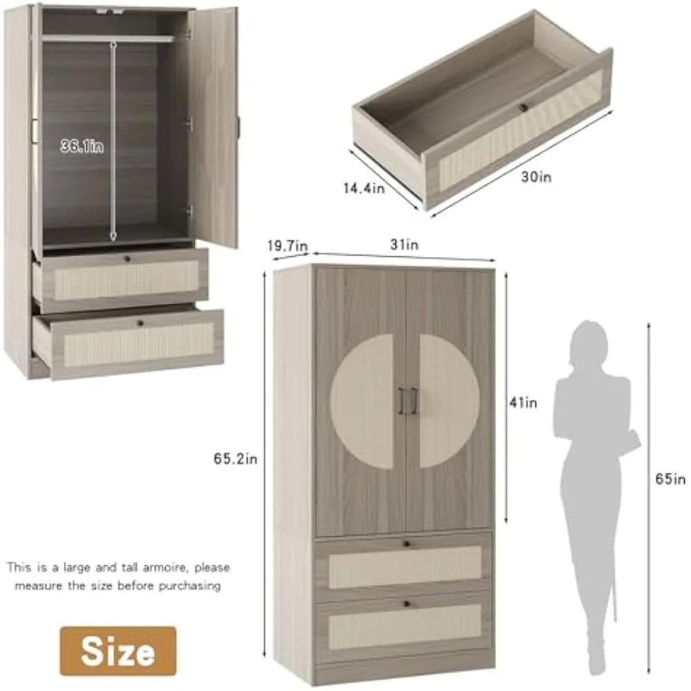 Rattan Armoire Wardrobe Closet