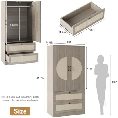 Rattan Armoire Wardrobe Closet