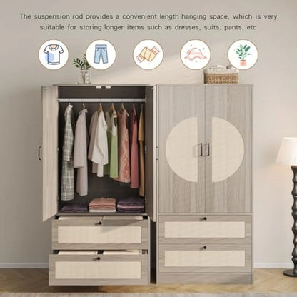 Rattan Armoire Wardrobe Closet