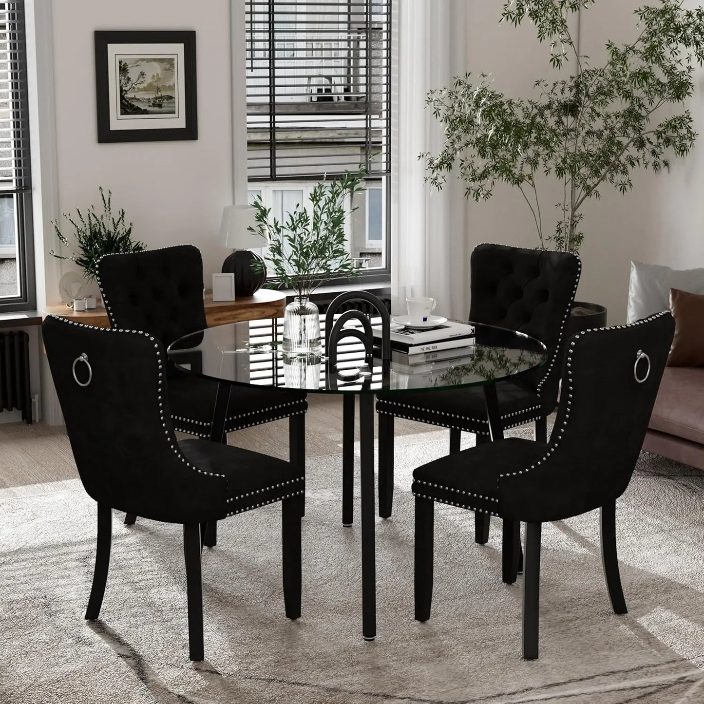 5 Piece Luxury Round Glass Dining Set