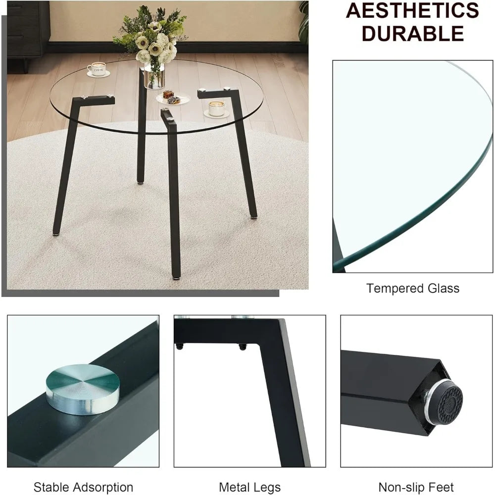 5 Piece Luxury Round Glass Dining Set