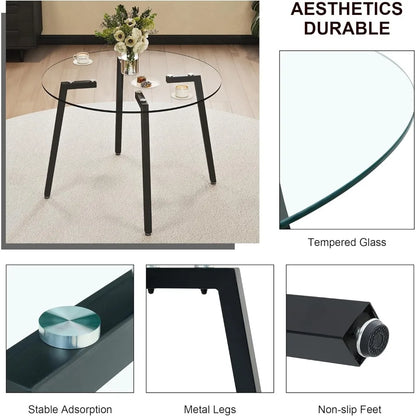 5 Piece Luxury Round Glass Dining Set