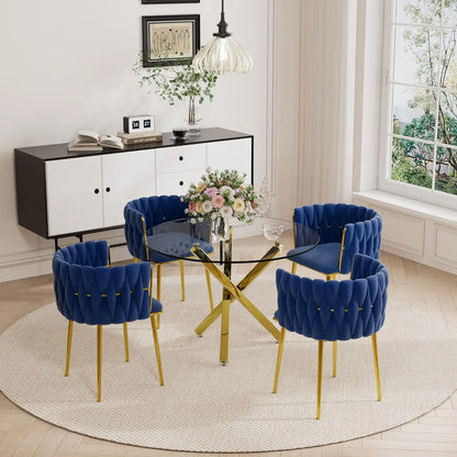 Golden Round Glass Dining Table Set for 4