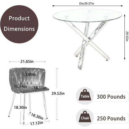 Golden Round Glass Dining Table Set for 4