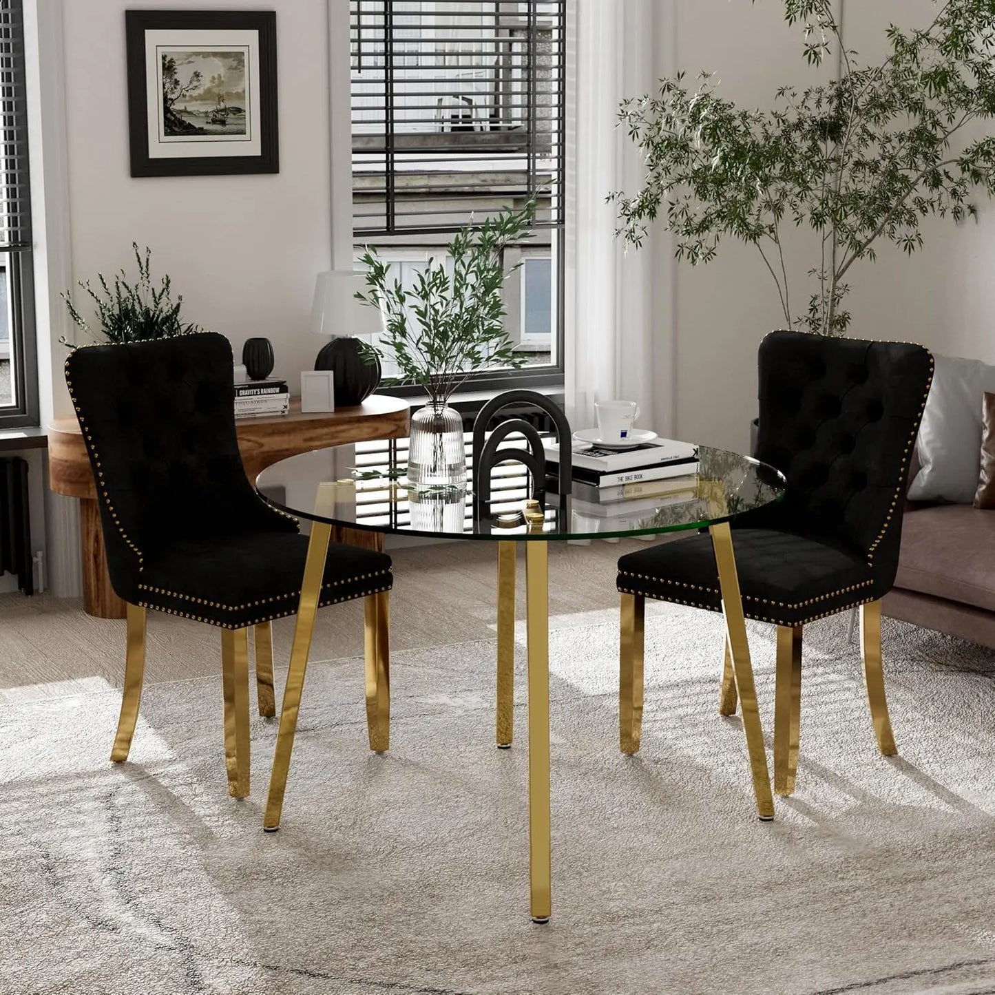 5 Piece Luxury Round Glass Dining Set