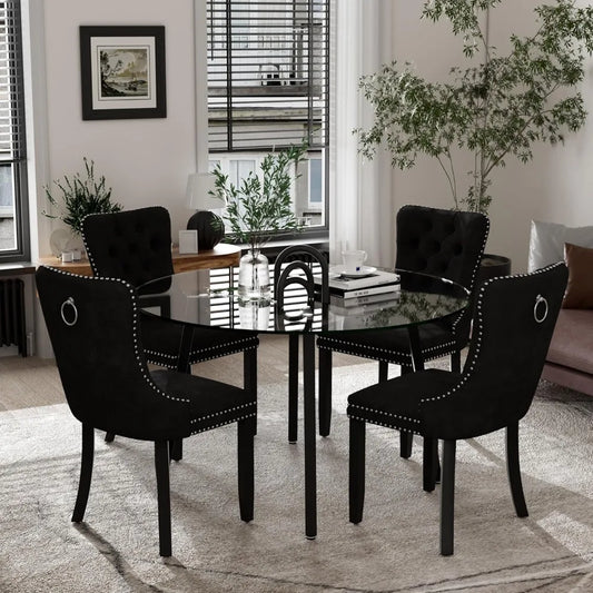 5 Piece Luxury Round Glass Dining Set