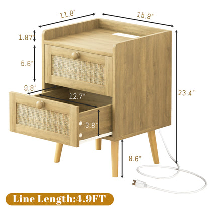 Rattan Nightstand with Charging Station