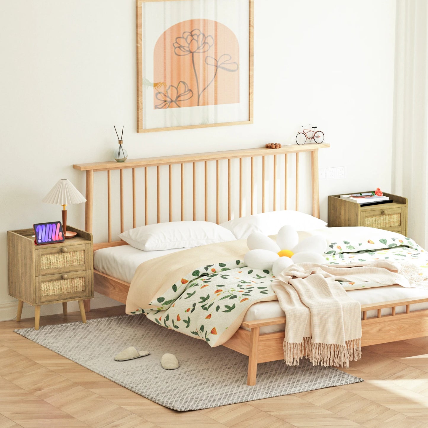 Rattan Nightstand with Charging Station