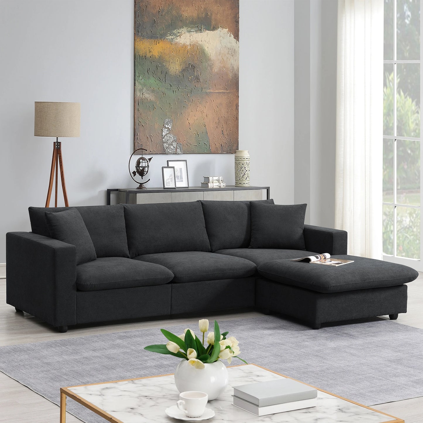 Modern Sectional Sofa with Throw Pillows