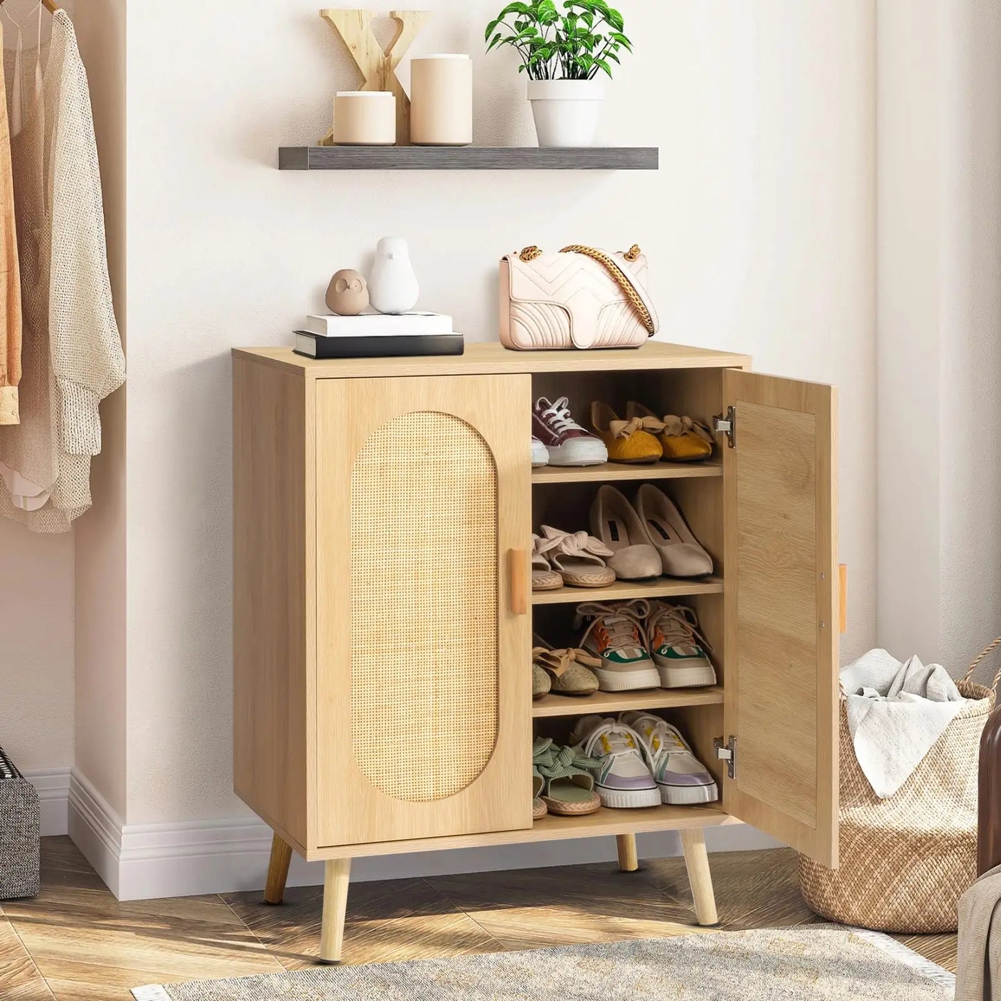 Modern Rattan Shoe Storage Cabinet