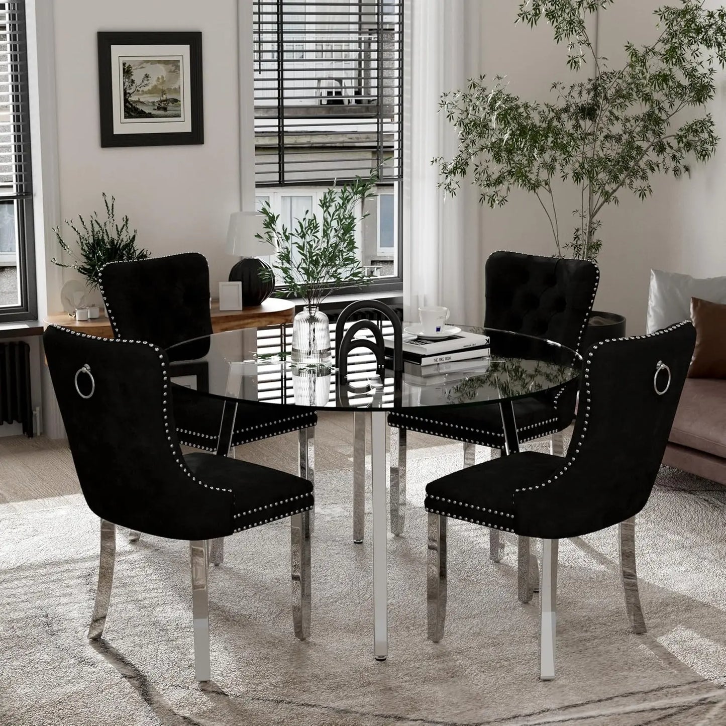 5 Piece Luxury Round Glass Dining Set