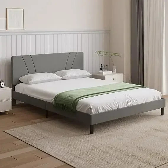 Beige Platform Bed Frame
