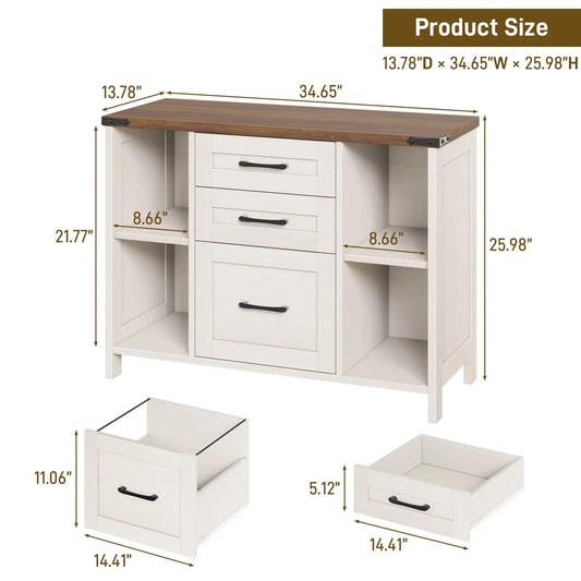3-Drawer File Cabinet with Shelves