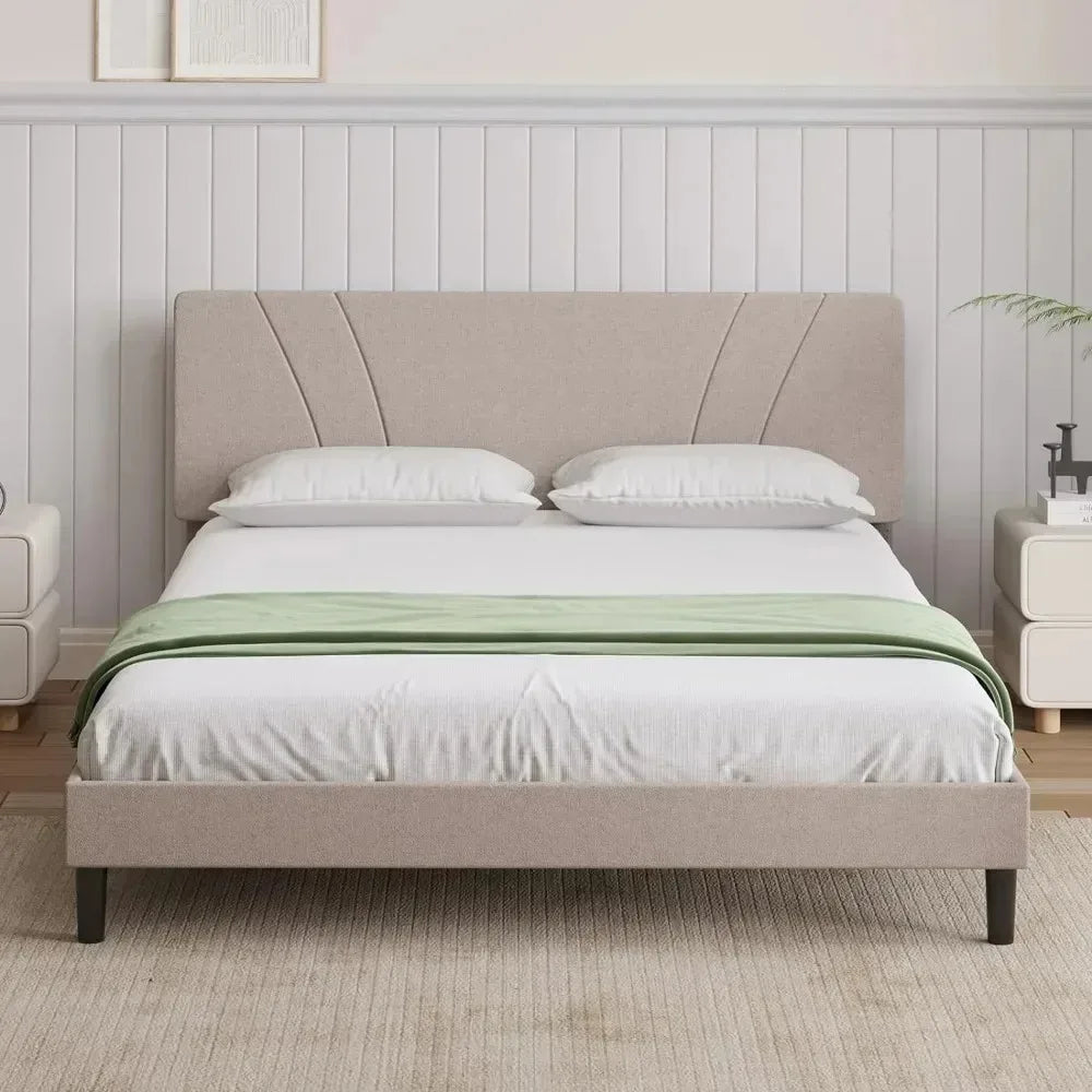 Beige Platform Bed Frame