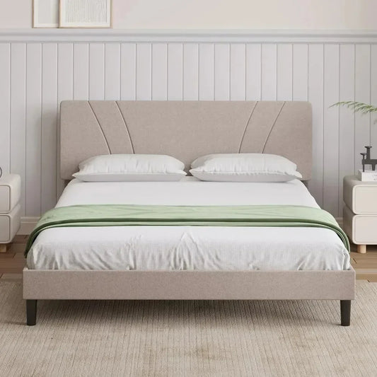 Beige Platform Bed Frame