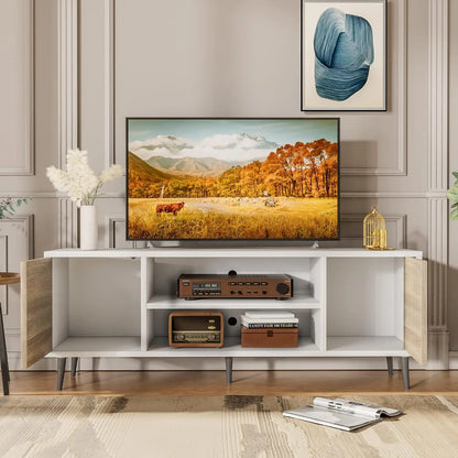 TV Stand with Storage Cabinet and Open Shelves