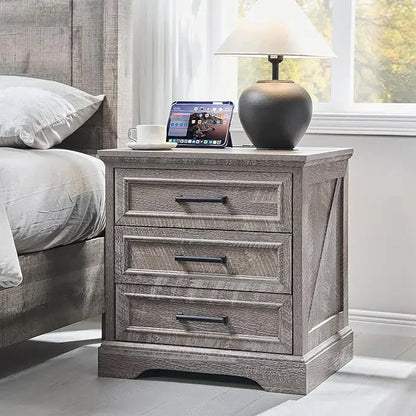 Farmhouse Nightstand with Charging Station