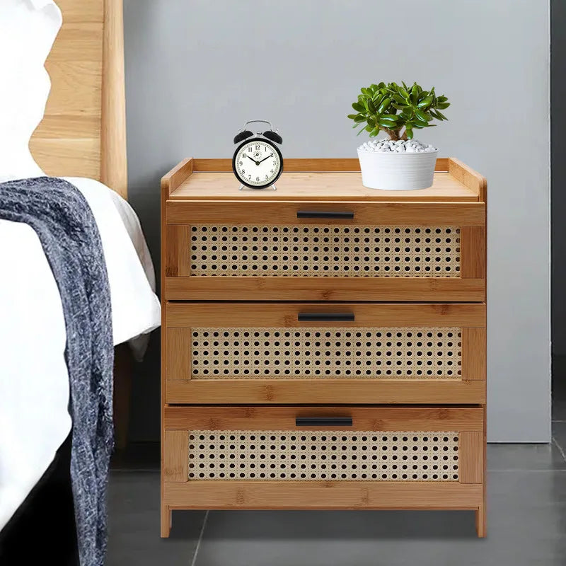 3- Drawer Bamboo Wood  Nightstand