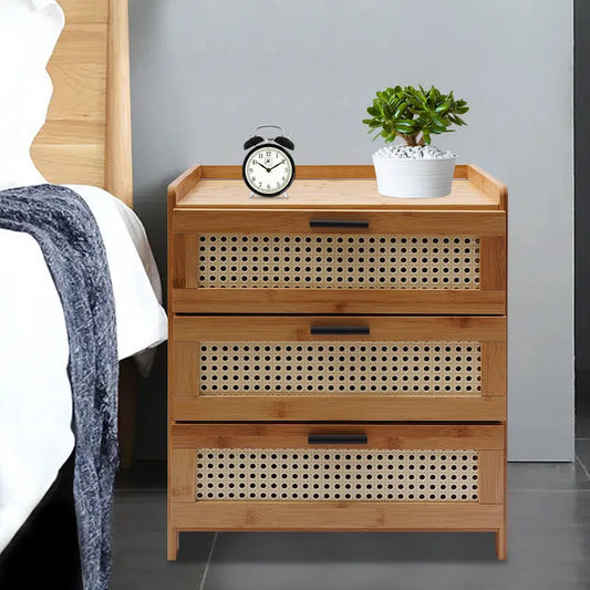 3- Drawer Bamboo Wood  Nightstand