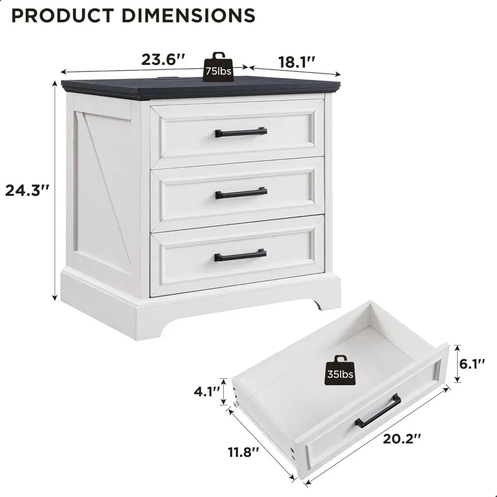 Farmhouse Nightstand with Charging Station