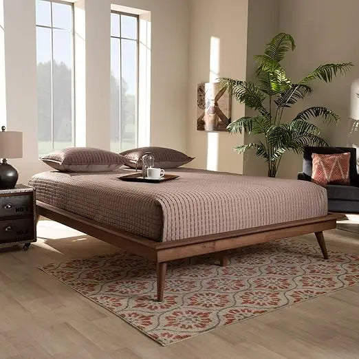 Mid-Century Walnut Queen Platform Bed