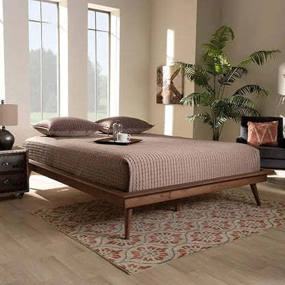 Mid-Century Walnut Queen Platform Bed