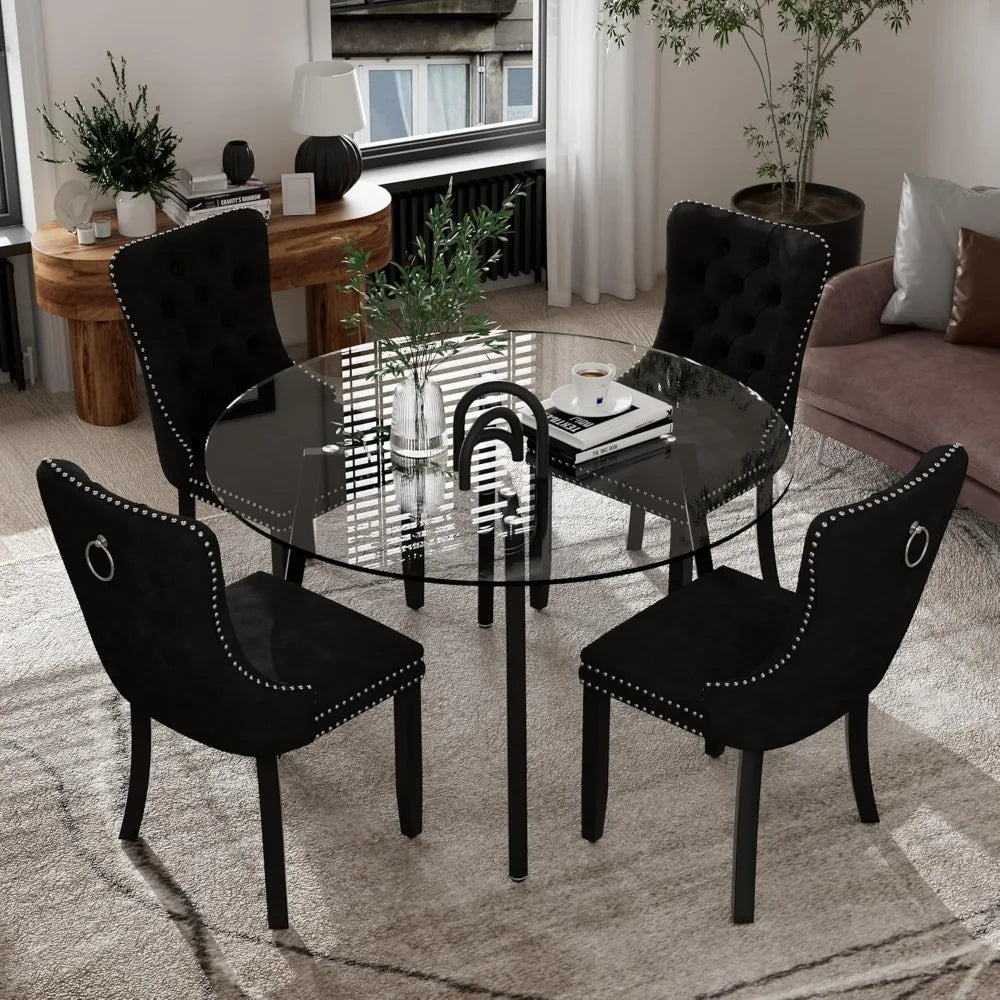 5 Piece Luxury Round Glass Dining Set