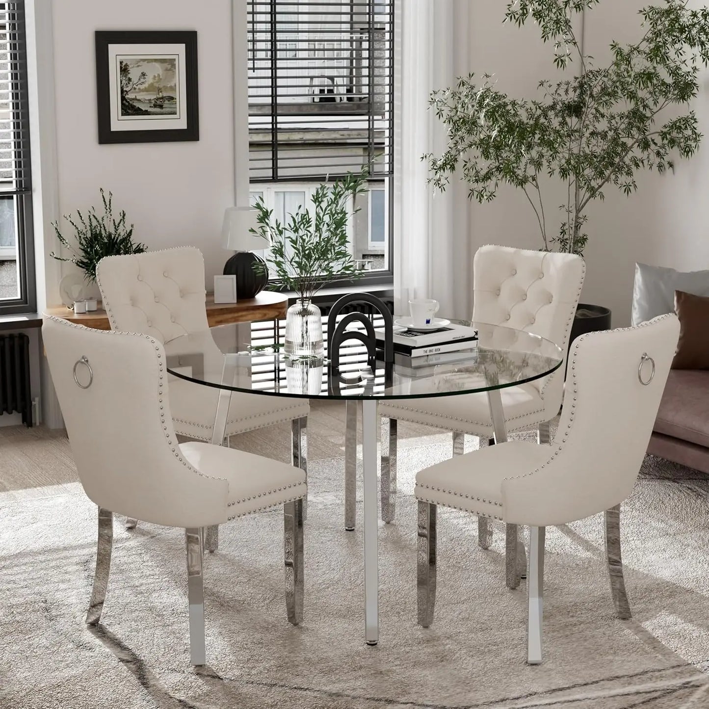5 Piece Luxury Round Glass Dining Set