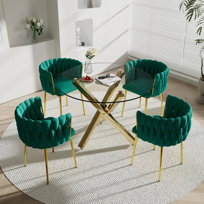 Golden Round Glass Dining Table Set for 4