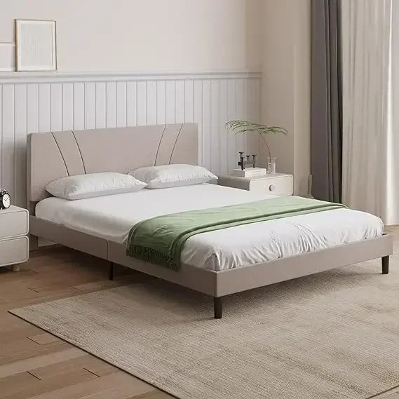 Beige Platform Bed Frame