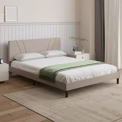 Beige Platform Bed Frame
