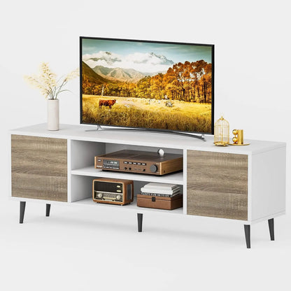 TV Stand with Storage Cabinet and Open Shelves