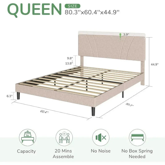 Beige Platform Bed Frame