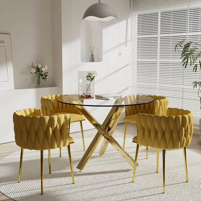 Golden Round Glass Dining Table Set for 4