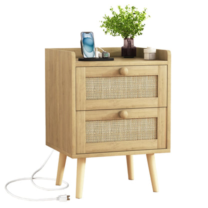 Rattan Nightstand with Charging Station