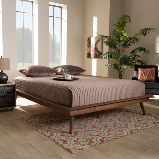 Mid-Century Walnut Queen Platform Bed