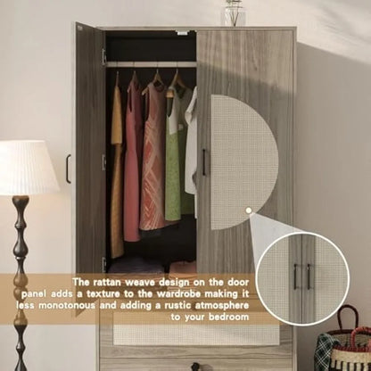 Rattan Armoire Wardrobe Closet
