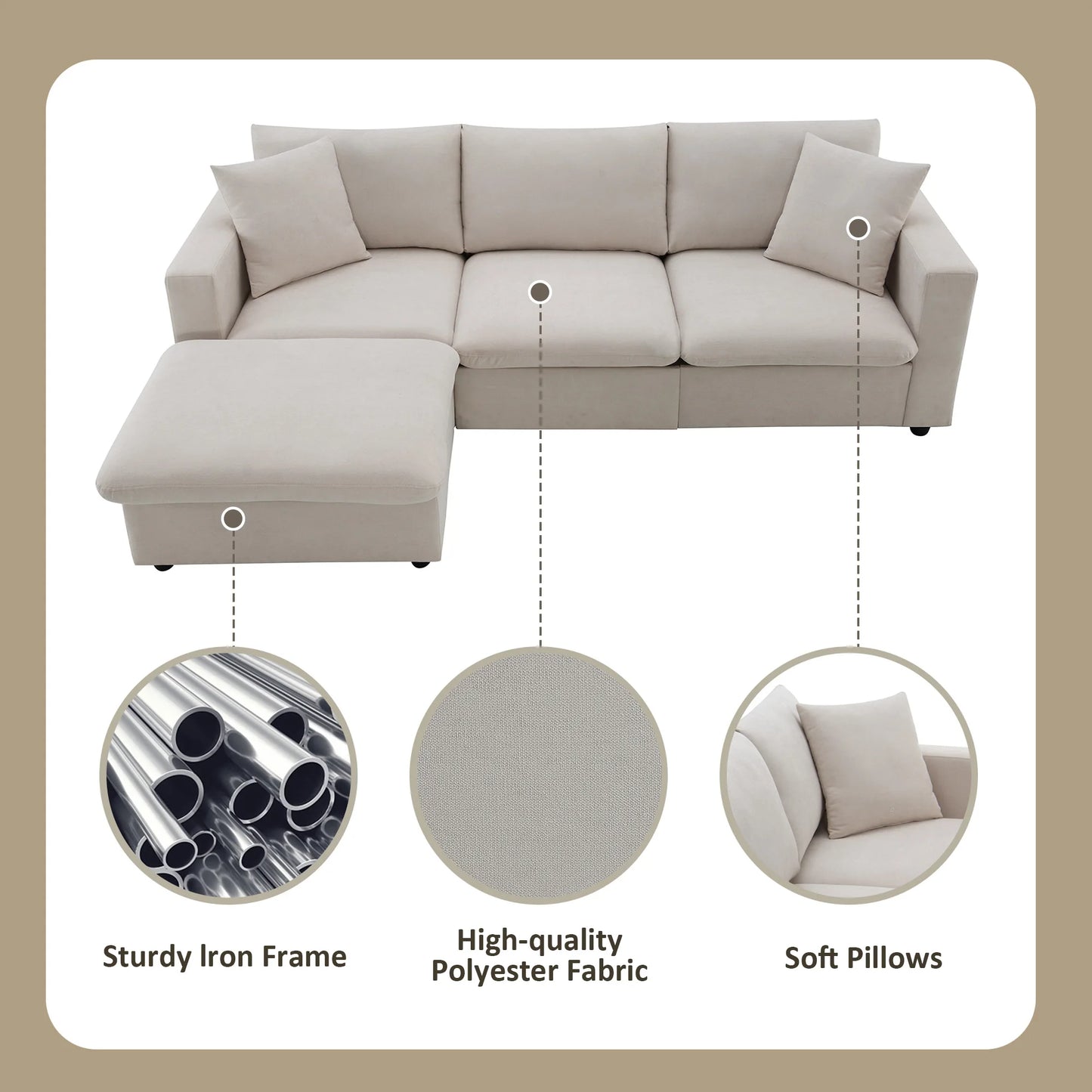 Modern Sectional Sofa with Throw Pillows