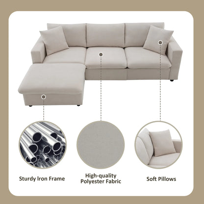 Modern Sectional Sofa with Throw Pillows