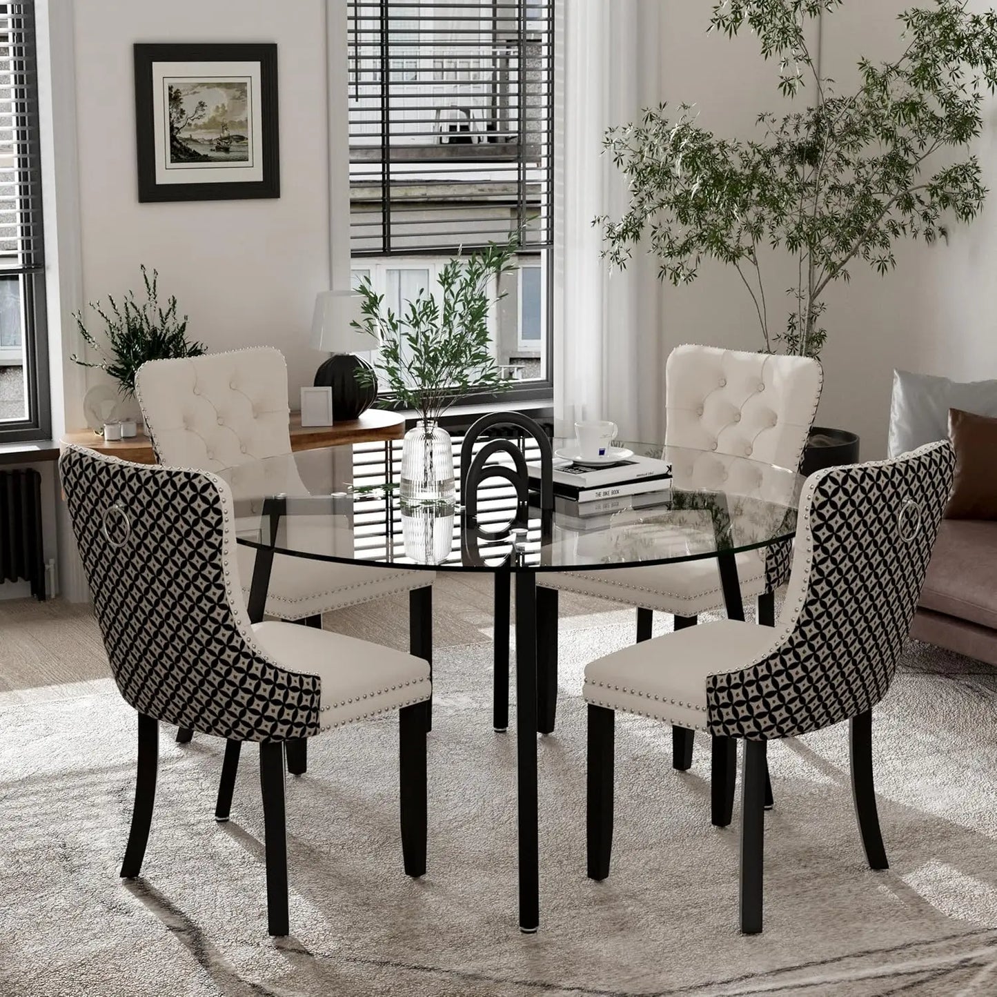 5 Piece Luxury Round Glass Dining Set