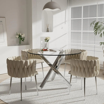 Golden Round Glass Dining Table Set for 4