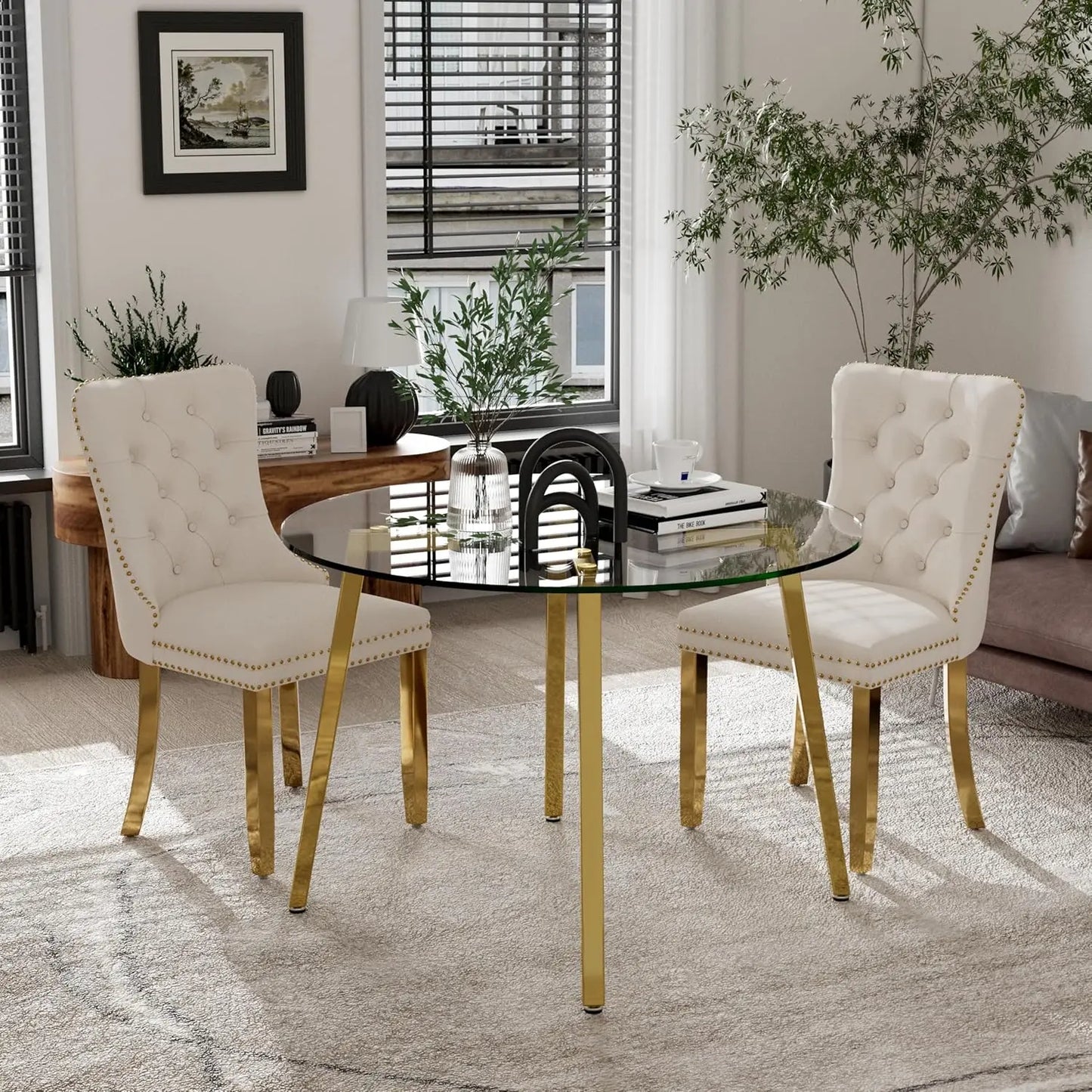 5 Piece Luxury Round Glass Dining Set